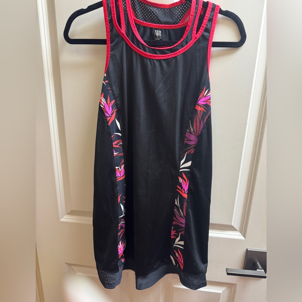 Tail Black and Pink Patterned Midi Dress